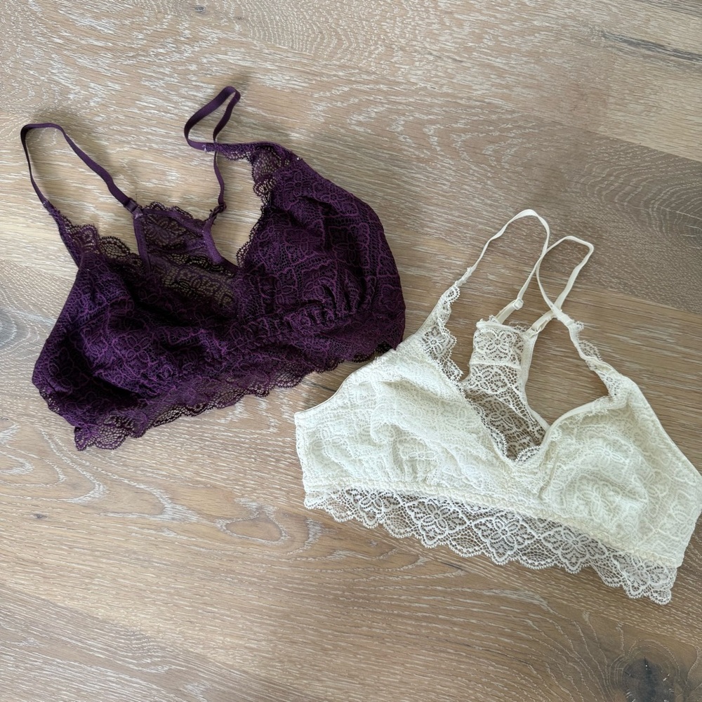 Lace Bralettes in Plum and Cream